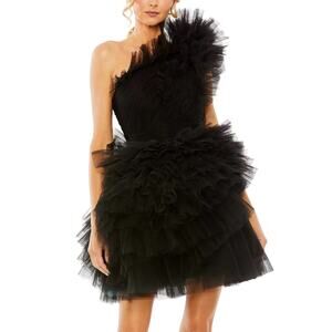 Mac Duggal Black Ruffled One-Shoulder Dress
